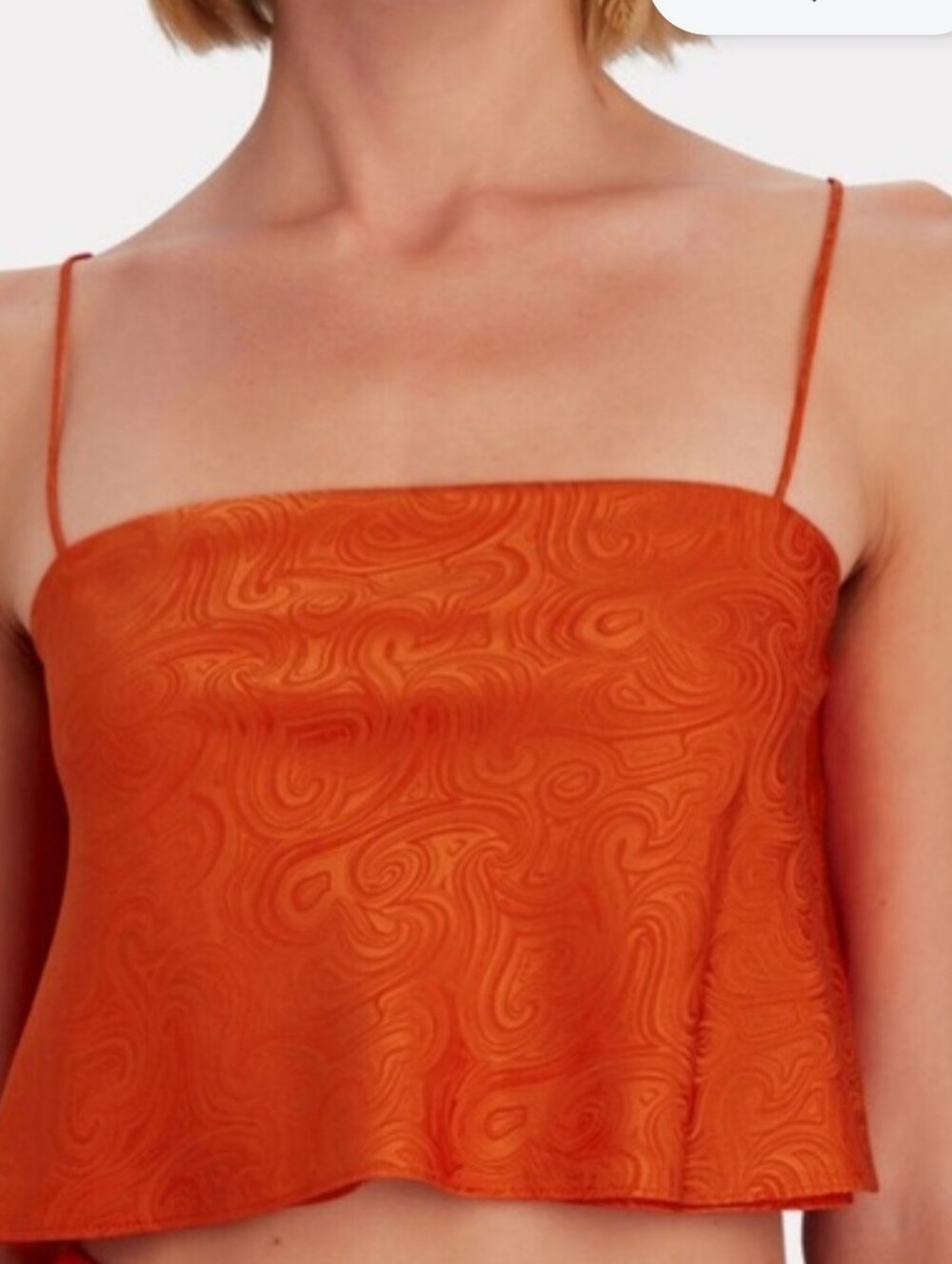 RONNY KOBO Xela Cropped Silk-Blend Orange Jacquard Camisole Top EUC Size XS